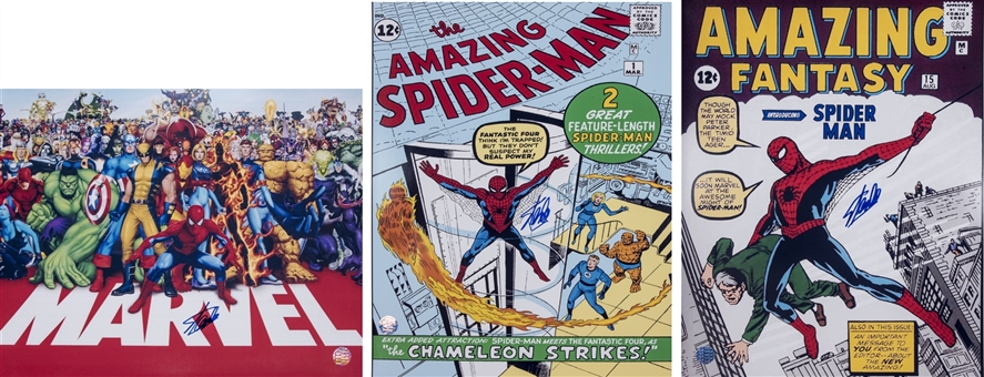 Lot of (3) Stan Lee Autographed 16x20 Marvels Prints (Stan Lee Holo)